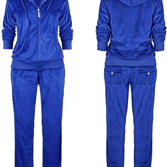 Luxurious Velour Women's Sweat Suit Set - Zip Hoodie & Jogger in Royal Blue - Picture 4 of 5